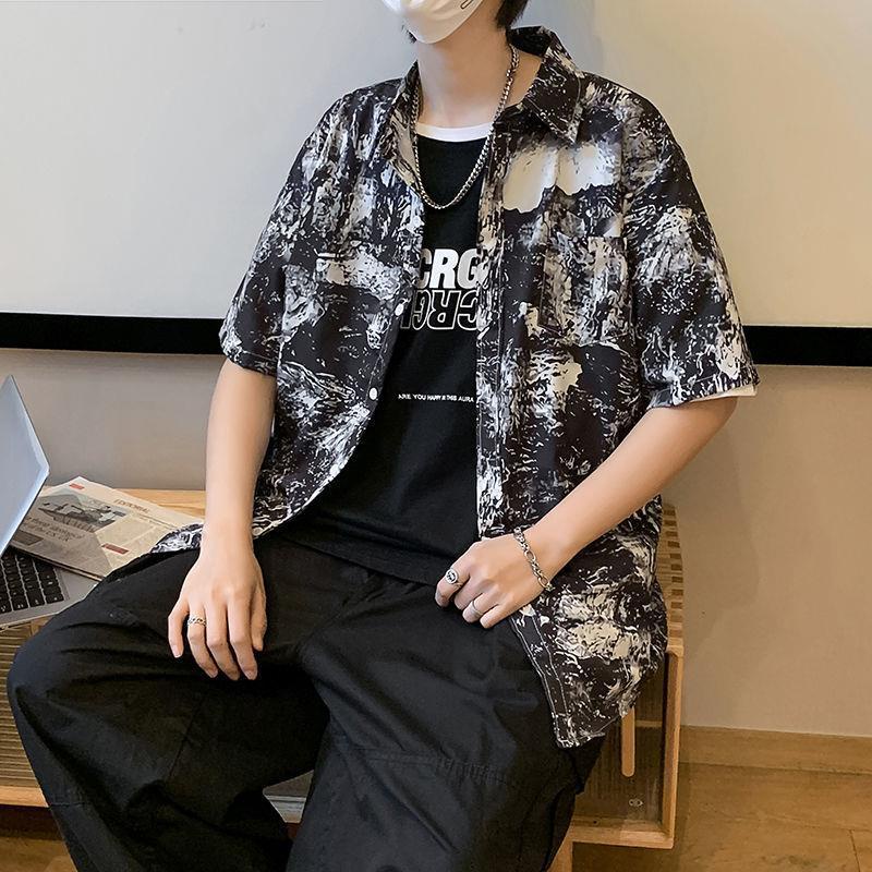 Áo Sơ Mi Tay Ngắn Dáng Rộng In Họa Tiết Hoa Chất Liệu 40% Plus Size Cho Nam