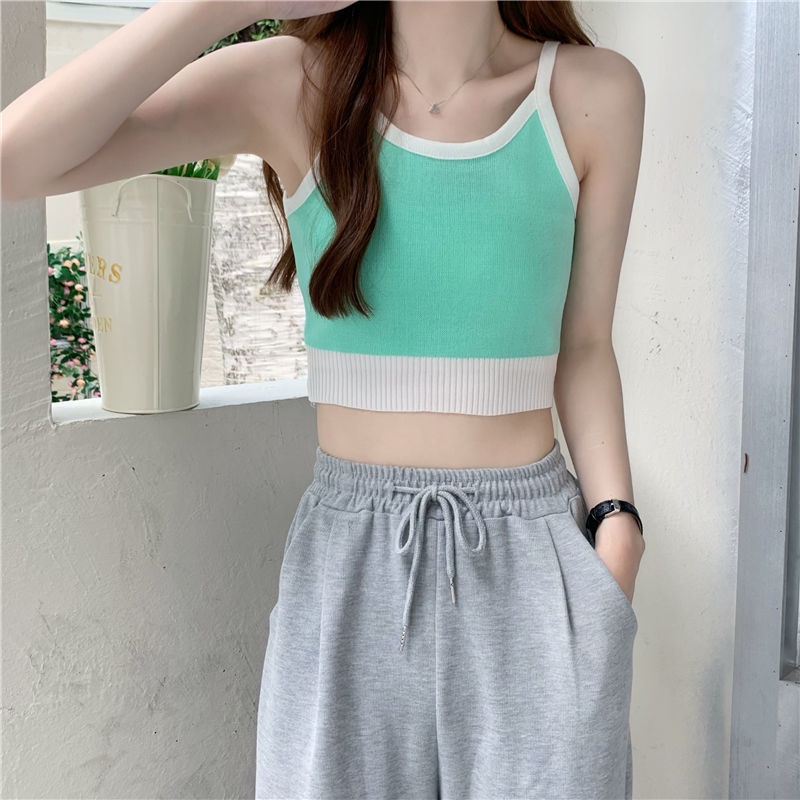 Áo Hai Dây Dệt Kim Dáng Ngắn Phong Cách Hàn Quốc Thời Trang Mùa Hè Cho Nữ