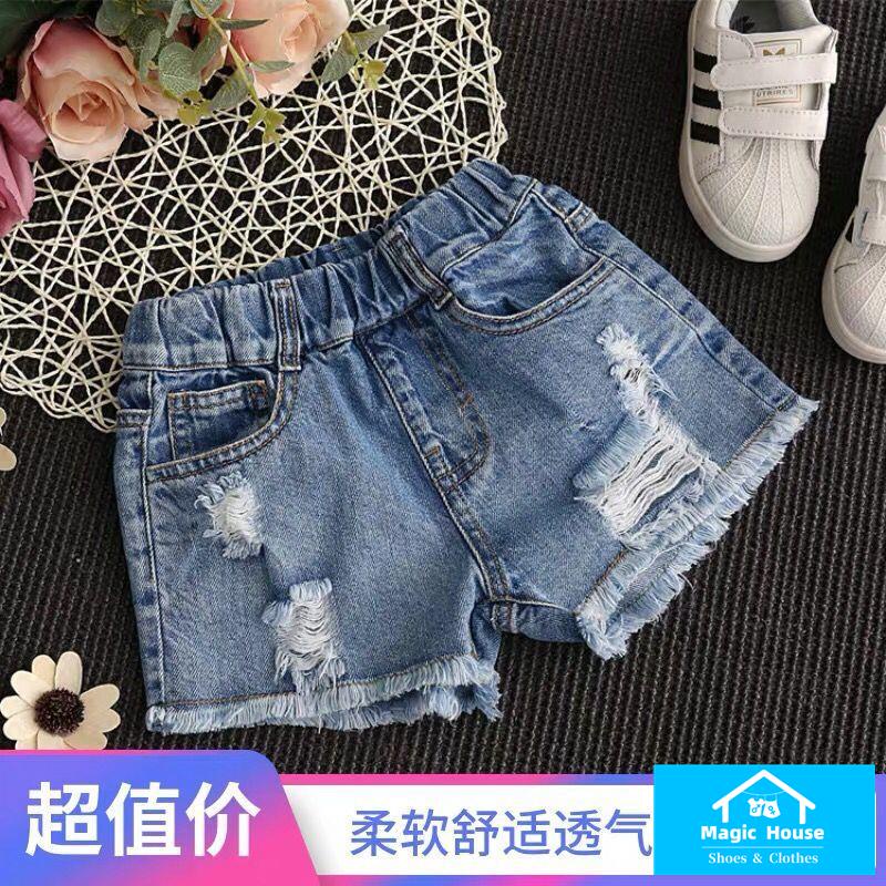 Quần Short Denim Mỏng Rách Thời Trang Mùa Hè Phong Cách Hàn Quốc Cho Bé Gái