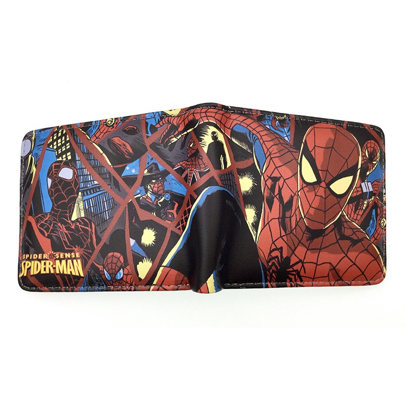 Ví Da PU Dáng Ngắn Dạng Gập In Hình Người Nhện Cá Tính Cho Nam