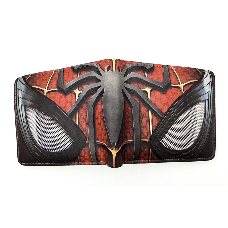 Ví Da PU Dáng Ngắn Dạng Gập In Hình Người Nhện Cá Tính Cho Nam