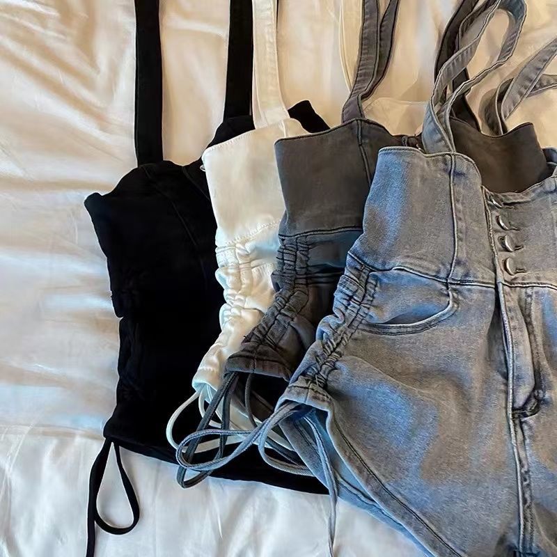 Quần Short Denim Lưng Cao Ống Rộng Phối Dây Rút Thời Trang Mùa Hè Hàng Mới Dành Cho Bạn Nữ