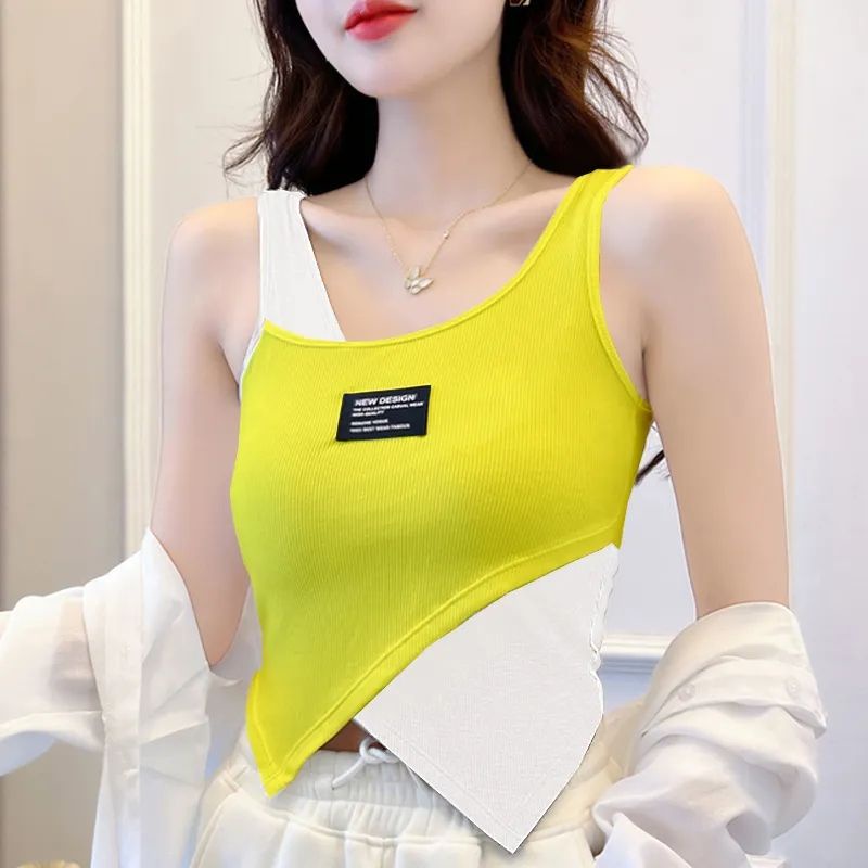 Khuyến Mãi Phong Cách Mới ~ Áo Hai Dây Không Tay Màu Tương Phản Quyến Rũ Cho Nữ