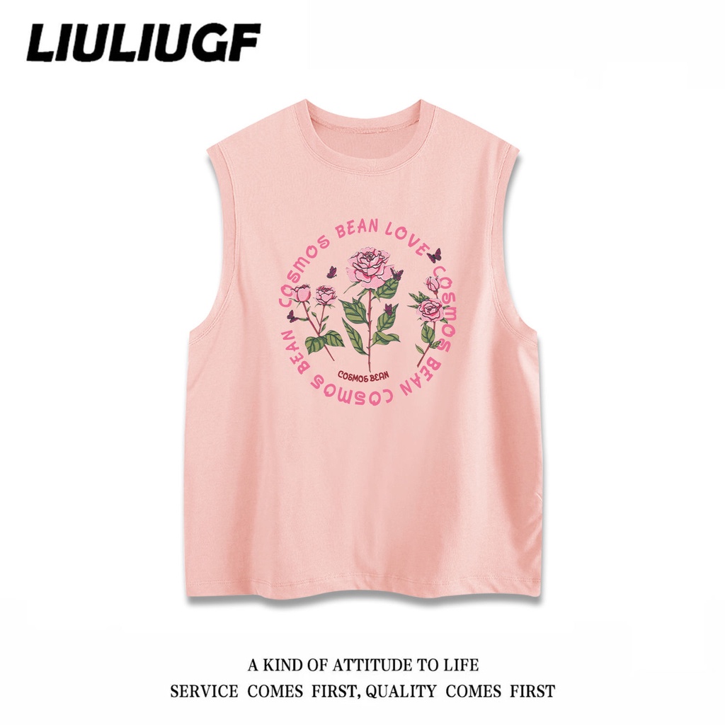 Áo Thun Thể Thao Không Tay In Hình Hoa Hồng Phong Cách Đường Phố Mỹ Thời Trang Mùa Hè Cho Cặp Đôi