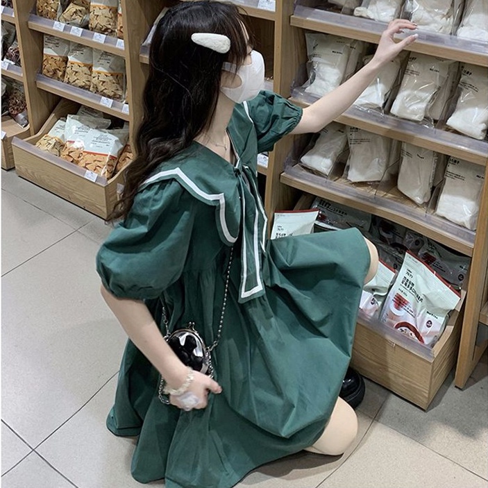 Đầm Chữ a Cổ Thủy Thủ Thắt Nơ Eo Nhỏ Nhắn Dễ Thương Ngọt Ngào Thời Trang Mùa Hè Dành Cho Nữ Sinh