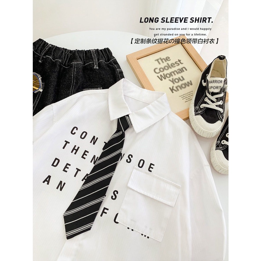 Hàng Mới Về Mới Áo Sơ Mi Tay Dài Phong Cách Preppy Hàn Quốc 2022 Cho Bé Trai
