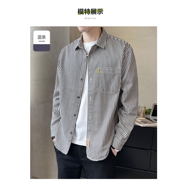 Áo Sơ Mi Tay Dài Thoáng Khí Họa Tiết Kẻ Sọc Phong Cách Nhật Bản Mới Cho Nam [20% Off]