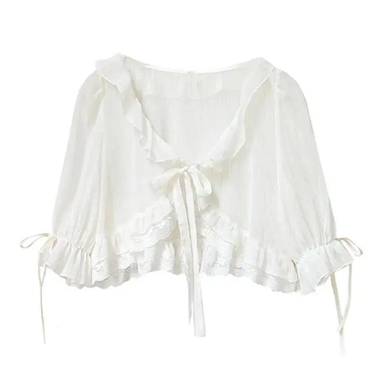 Áo Khoác Chiffon Mỏng Dáng Ngắn Phối Bèo Và Váy Phong Cách Phương Tây Dễ Phối Đồ LF7.14