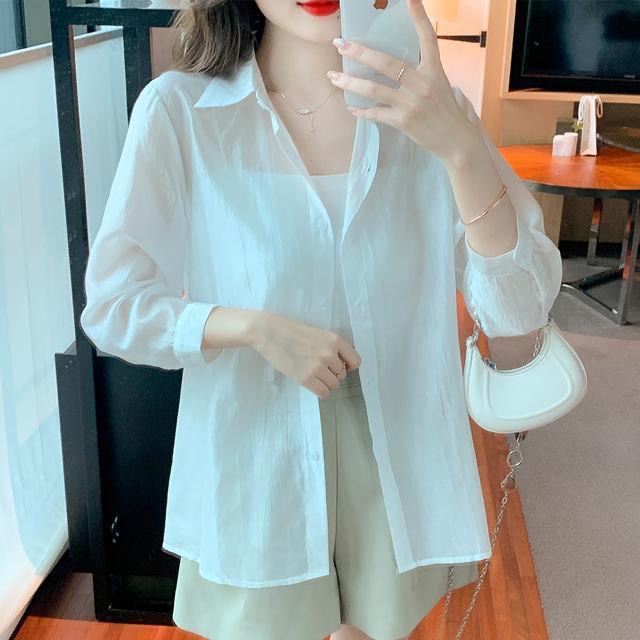 Áo Sơ Mi Mỏng Dáng Rộng Màu Trơn Đính Nơ Phong Cách Phương Tây Mới Cho Nữ