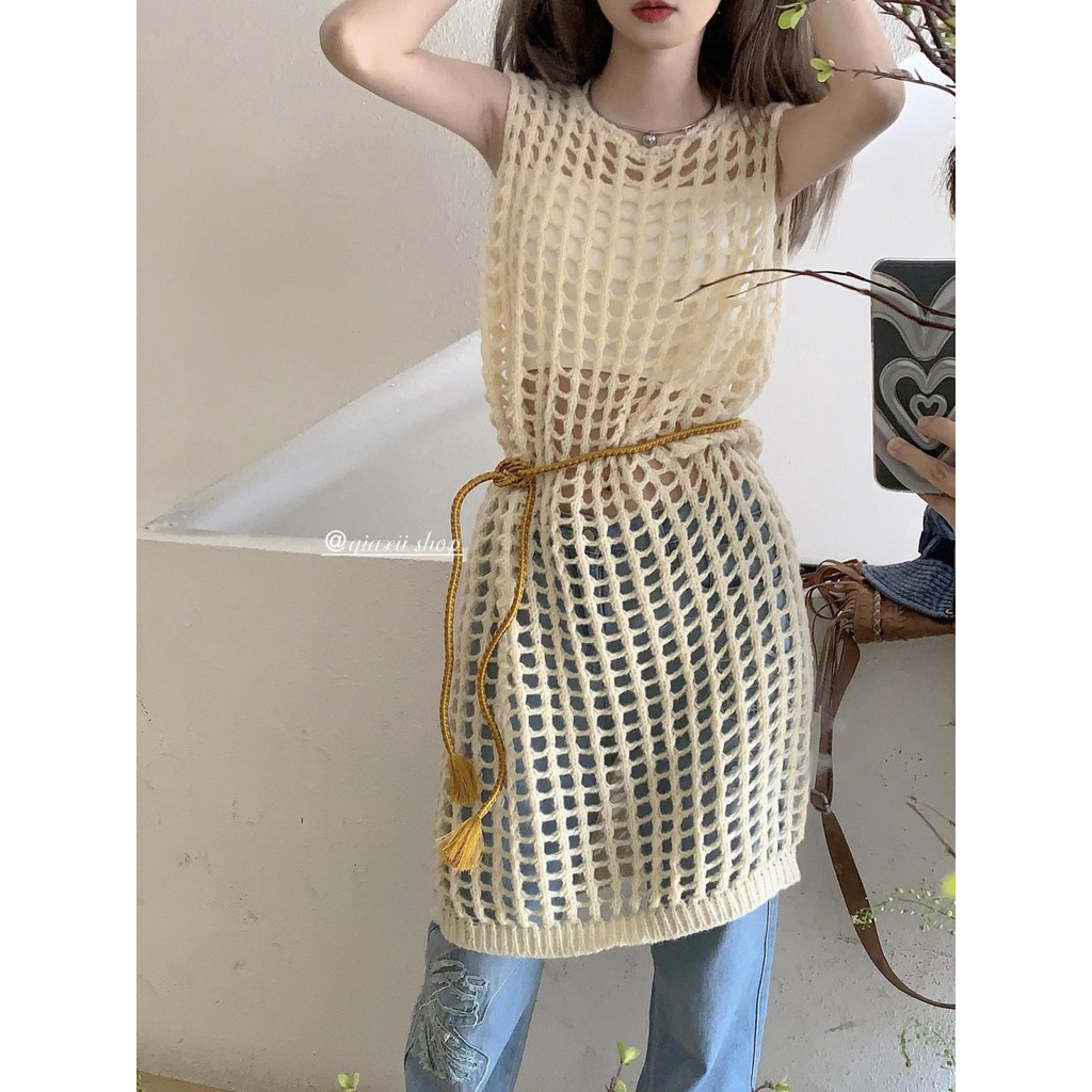 Phong Cách Mới Is Coming Áo Lưới Dệt Kim Rỗng Dáng Dài Phong Cách Niche Chic Thiết Kế Kiểu Nhật Ký Mặc Vào Mùa Hè Cho Nữ