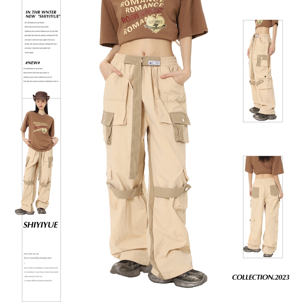 Quần Yếm Lưng Cao Ống Rộng Phối Màu Phong Cách Hip Hop Đường Phố Mỹ Thời Trang Cao Cấp