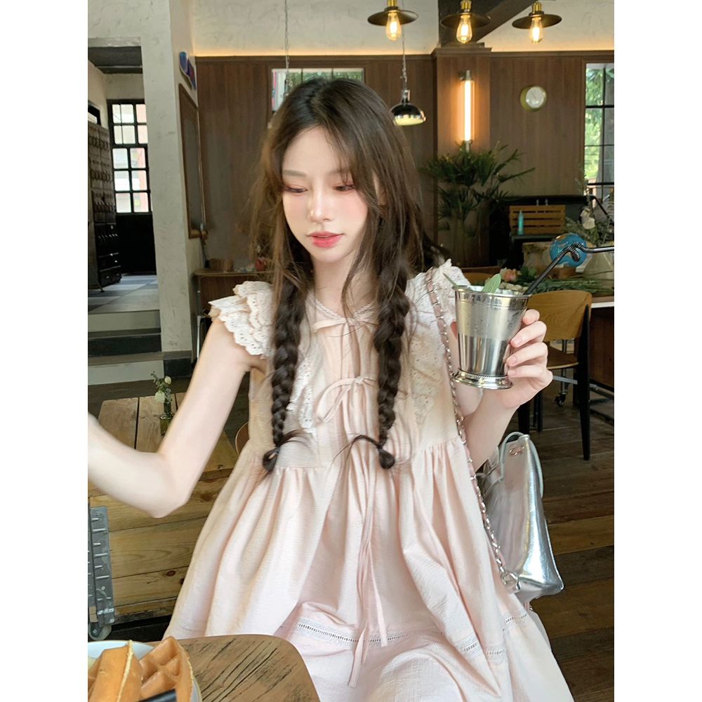 Đầm Dáng Rộng Tay Cánh Tiên Phối Ren Thời Trang Mùa Hè Xinh Xắn Cho Nữ