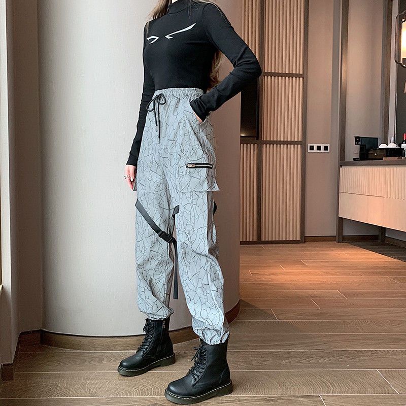 Quần Yếm Phản Quang Phong Cách Harajuku Mẫu Mới 2023 Thời Trang Mùa Xuân Cho Nữ