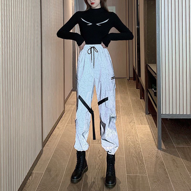 Quần Yếm Phản Quang Phong Cách Harajuku Mẫu Mới 2023 Thời Trang Mùa Xuân Cho Nữ