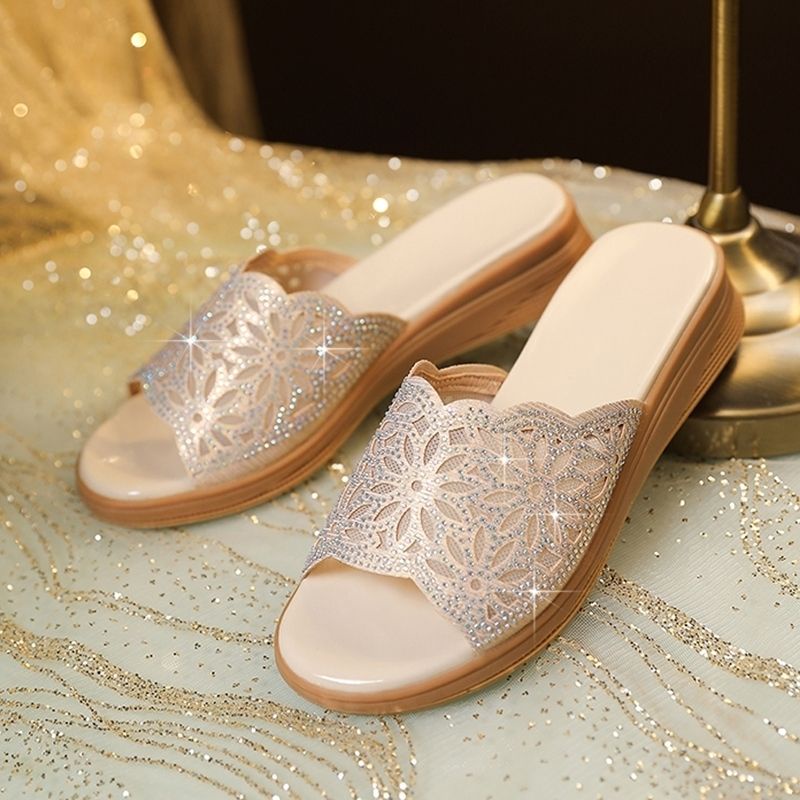 Dép Sandal Đi Biển Bằng Da Thật 20% Chính Hãng Đính Đá