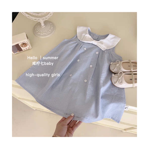 Salty Lemon Đầm Công Chúa Sát Nách Cổ Thủy Thủ Thắt Nơ Phong Cách Phương Tây Mùa Hè 2023 Cho Bé Gái