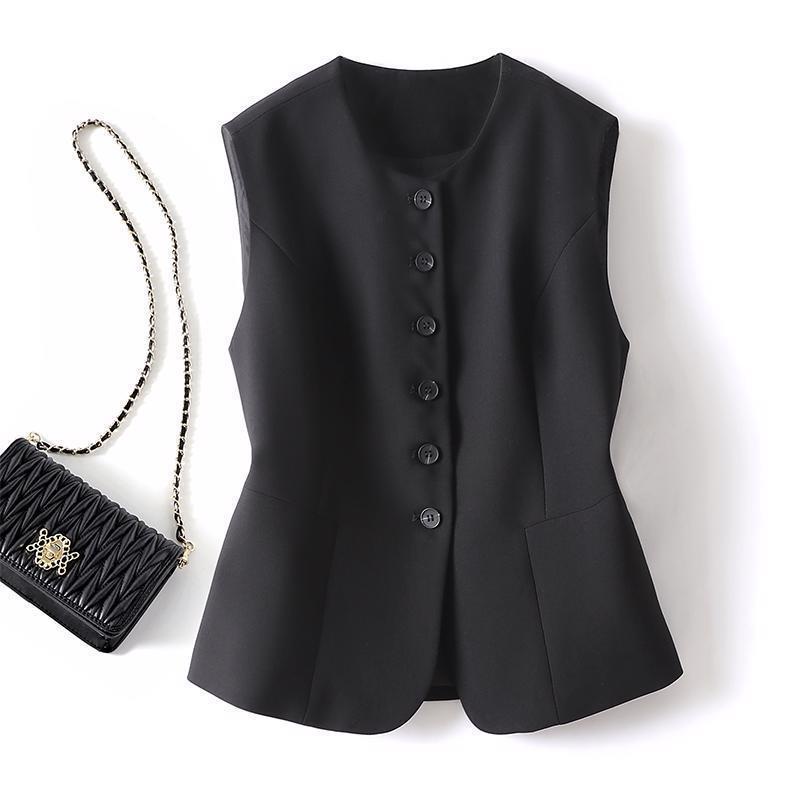 Vest nữ cổ tròn vest mùa xuân và mùa thu mới giảm béo eo hàng đầu bộ đồ nhỏ không tay phần ngắn all-match expl