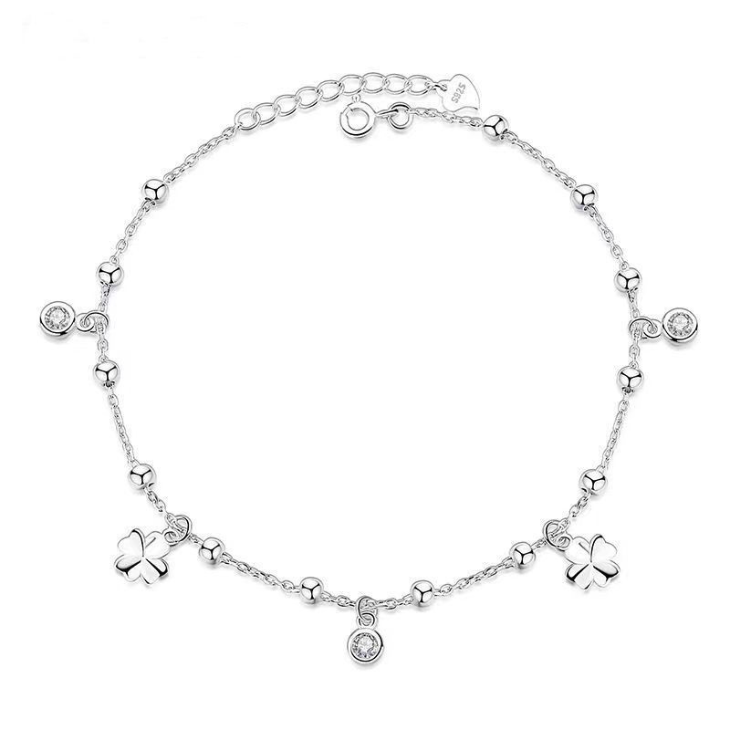 Lắc Chân Mạ Bạc 2022 Họa Tiết Cỏ Bốn Lá Thời Trang Cho Nữ Valenti