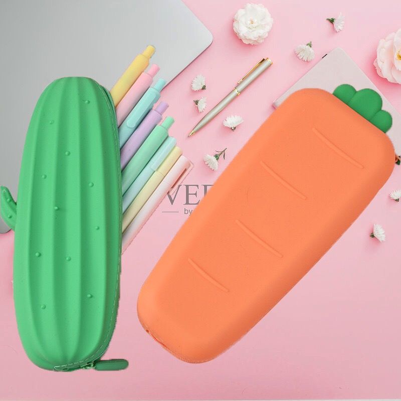Túi Đựng Bút Bằng Silicone Thiết Kế Hình Củ Cà Rốt Giản Dị Sáng Tạo Phong Cách Hàn Quốc Dành Cho Trẻ