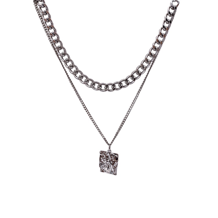 Dây Chuyền Hai Lớp Mặt Vuông Phong Cách Hip Hop Cao Cấp Sang Trọng