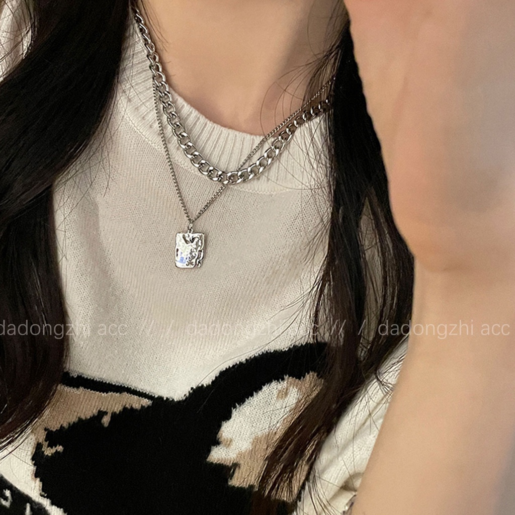 Dây Chuyền Hai Lớp Mặt Vuông Phong Cách Hip Hop Cao Cấp Sang Trọng