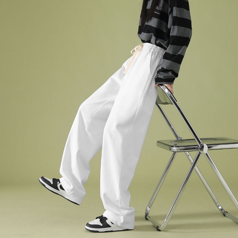 Quần Dài Lưng Cao Ống Rộng Màu Trơn Thời Trang Đường Phố Nhật Bản