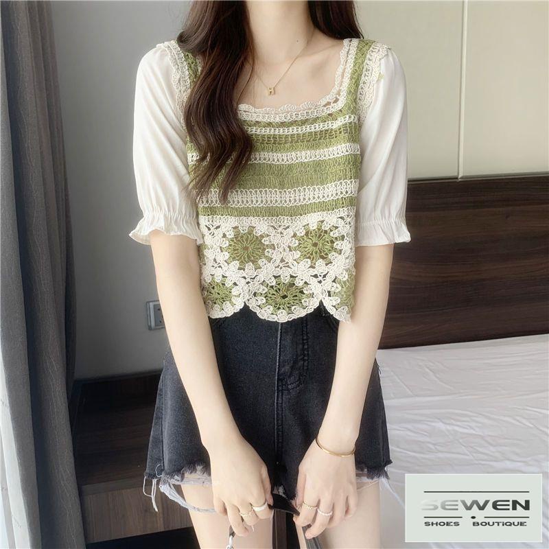Áo Tay Phồng Ngắn Cổ Vuông Thời Trang Mới 2023 Cho Nữ