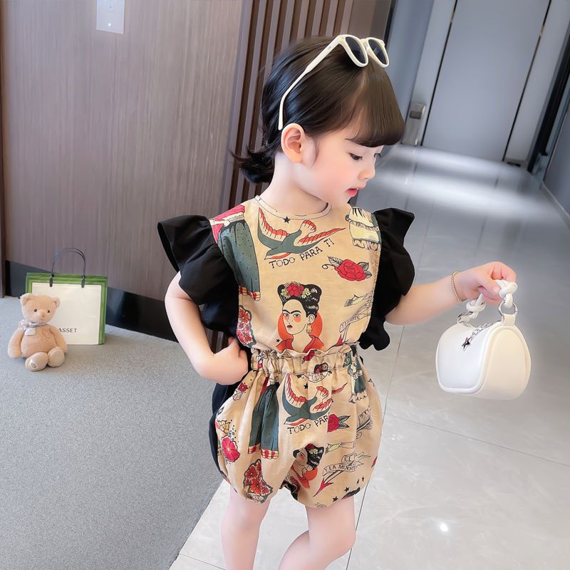 Hàng Mới Về Bộ Áo Liền Quần Tay Ngắn Phối Ren Hoa Thời Trang Mùa Hè 2023 Dành Cho Bé Gái