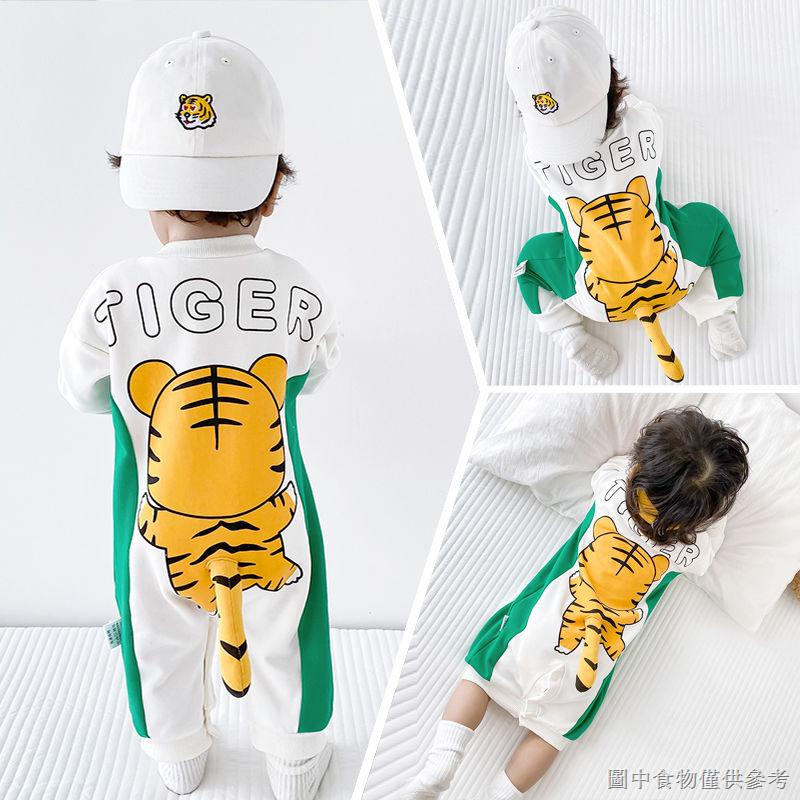 Bộ Áo Liền Quần Bằng Cotton Mỏng Màu Trơn In Hình Khủng Long Có Đuôi Cho Bé Sơ Sinh