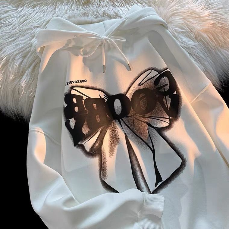 Áo Khoác Hoodie In Hình Phân Tử Phân Tử casaco Thắt Nơ Phong Cách Retro Hip Hop Thời Trang Mùa Thu Dành Cho Nữ