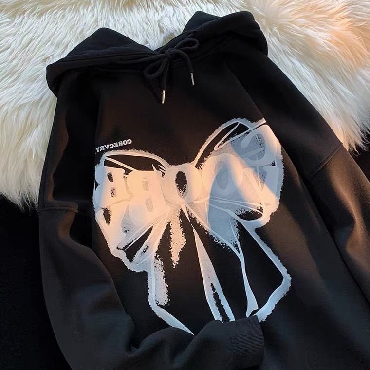 Áo Khoác Hoodie In Hình Phân Tử Phân Tử casaco Thắt Nơ Phong Cách Retro Hip Hop Thời Trang Mùa Thu Dành Cho Nữ