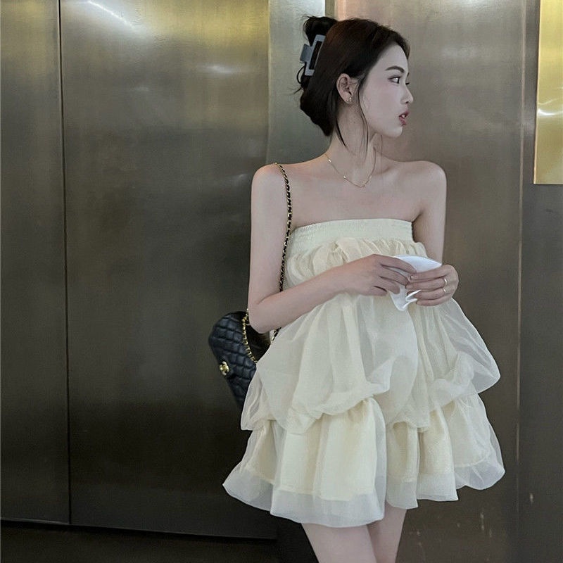 IELGY   Đầm Xòe Phối Lưới Hở Vai Thời Trang Dành Cho Nữ