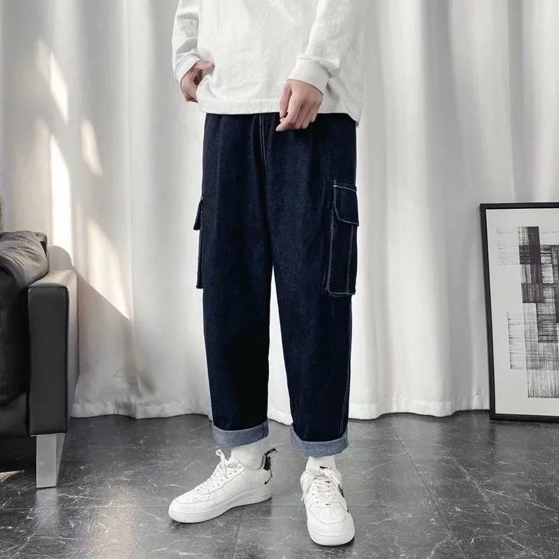 Quần Jeans Nam Ống Rộng Phong Cách Nhật Bản Thời Trang