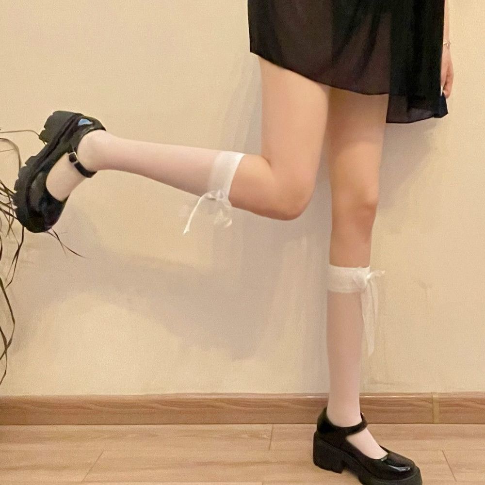 Vớ Cao Ngang Bắp Chân Siêu Mỏng Thắt Nơ Ruy Băng Phong Cách Nhật Bản Thời Trang Mùa Hè