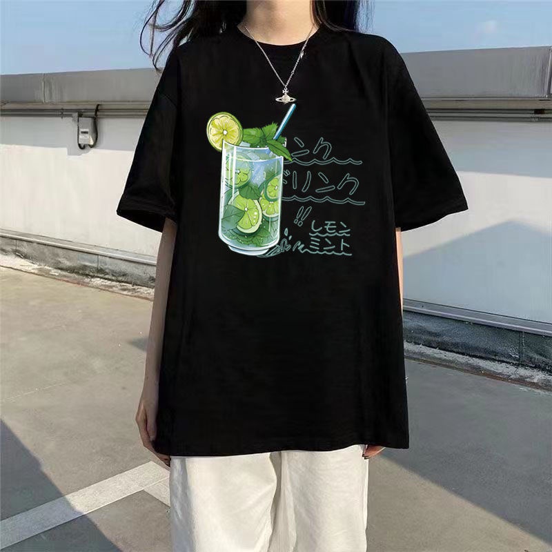 Áo Thun Đen Tay Ngắn Dáng Rộng Phong Cách Harajuku Hàn Quốc Thời Trang Mùa Hè 2023 Dành Cho Nữ