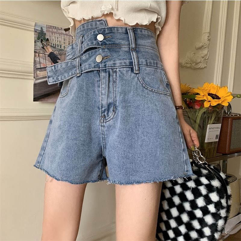 Jiashucheng Plus Size Fat mm Quần Short Denim Cạp Cao Dáng Rộng Phong Cách Mới Mùa Hè Dễ Phối Đồ Cho Nữ @ -
