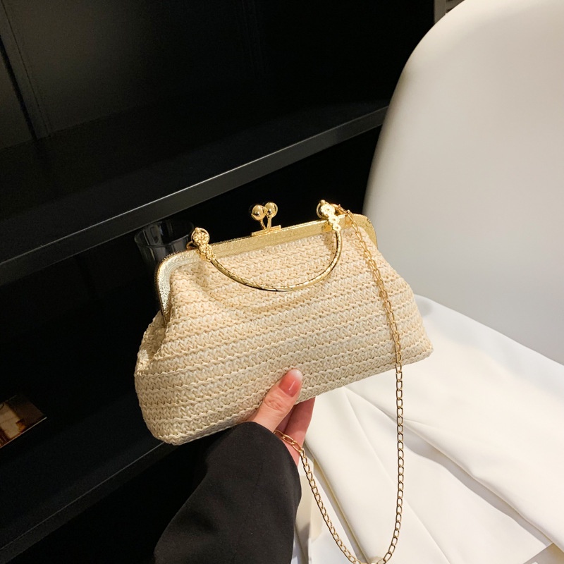 Túi Đeo Chéo Sợi Rơm Dệt Phối Dây Xích Thời Trang Mùa Xuân 2023 Cho Nữ