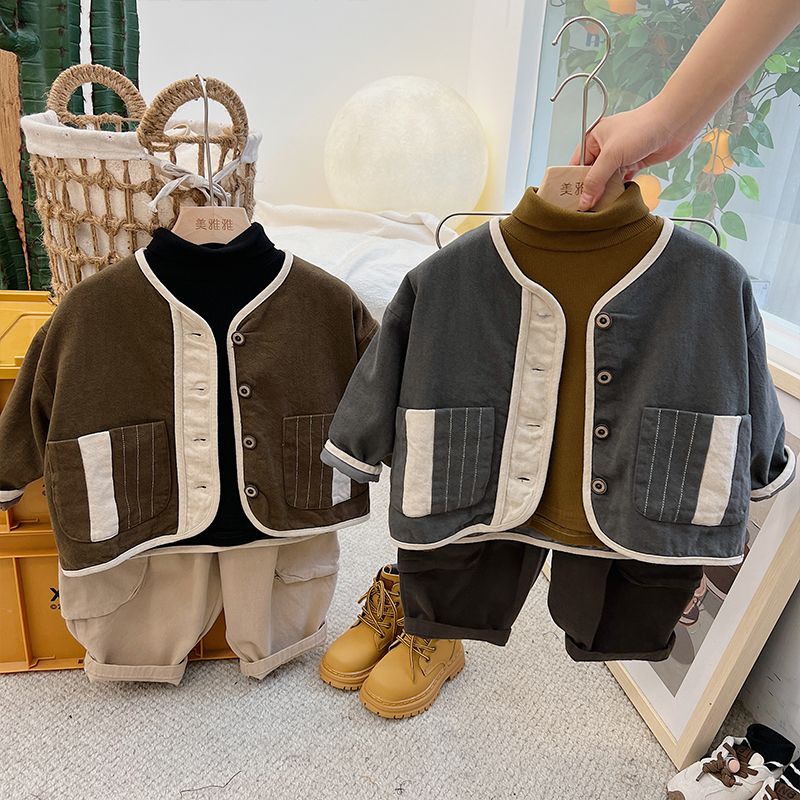 Kết Cấu Cao Cấp! Kết Cấu Cao!Áo Khoác Cardigan Màu Sắc Tương Phản Phong Cách Hàn Quốc Cho Bé