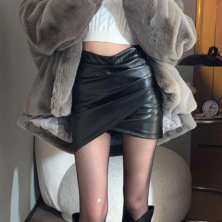 Jiashucheng Chân Váy Da Lưng Cao Thời Trang Xinh Xắn Dành Cho Nữ