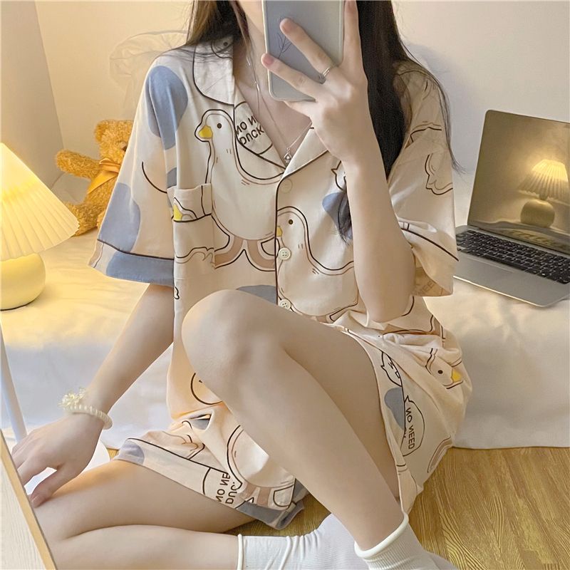 Bộ Đồ Ngủ Tay Ngắn Dáng Rộng Thoải Mái Phong Cách Hàn Quốc Nhật Bản Thời Trang Mùa Hè Cho Học Sinh