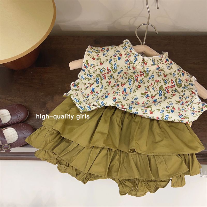 Bộ Đồ Thể Thao Áo Tay Ngắn In Hoa Dễ Thương Thời Trang Mùa Hè Cho Bé Gái