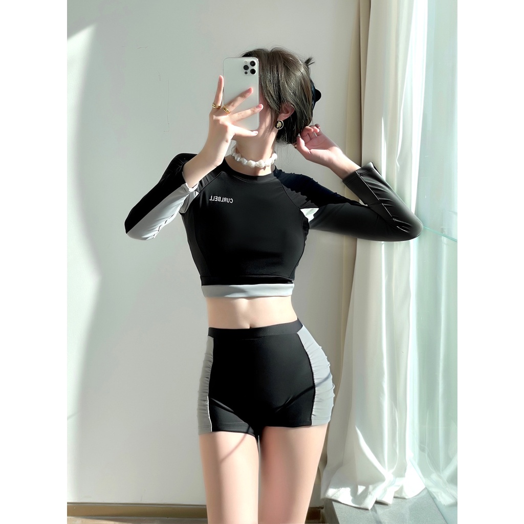 Áo tắm dài tay màu đen thể thao thời trang cho phụ nữ HZFWC1922