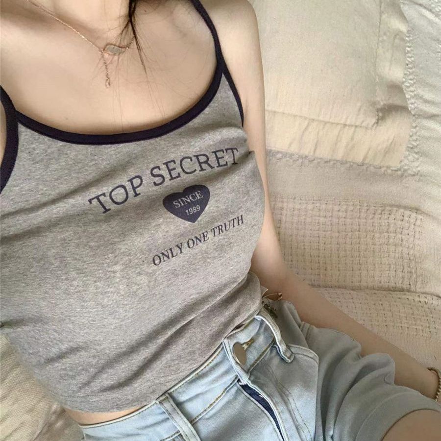 Áo Hai Dây Dáng Ngắn Form Ôm In Chữ Thời Trang Mùa Hè