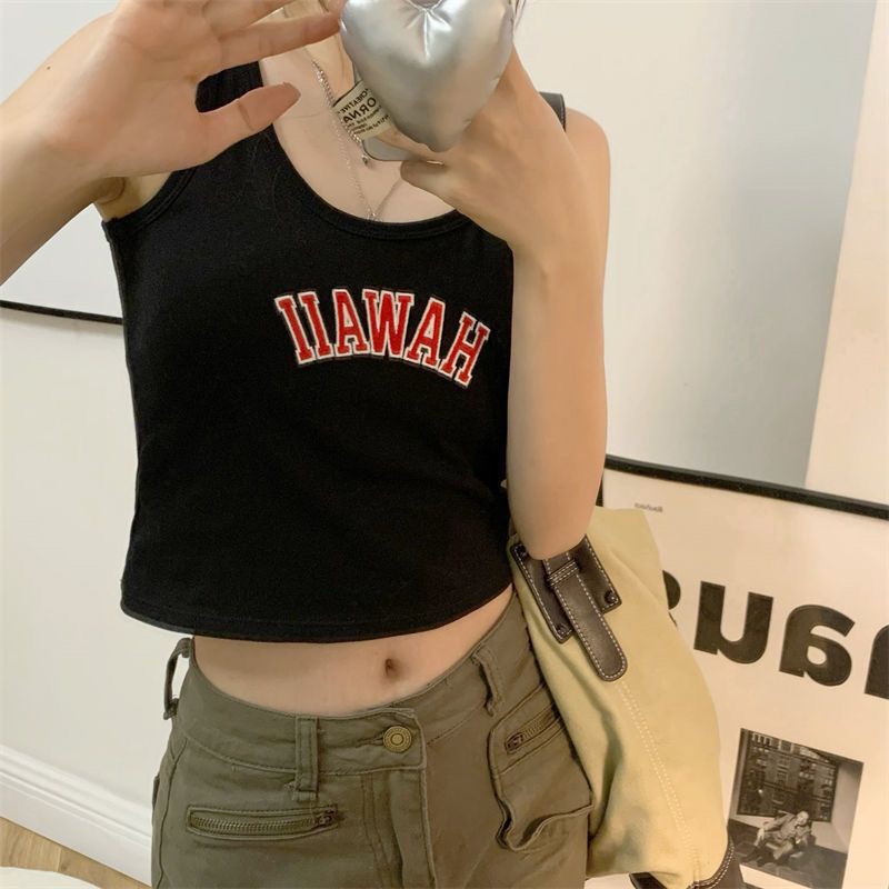 Áo Hai Dây Cotton Trơn Thêu Chữ Ôm Dáng Dễ Phối Đồ