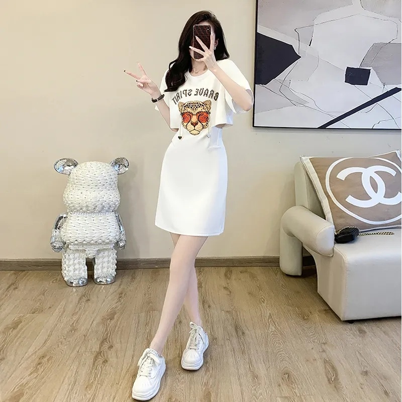 Đầm Cổ Tròn In Chữ Thời Trang Mùa Hè 2023 Mới Cho Nữ