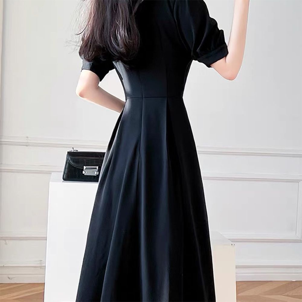 Đầm Đen Dáng Ôm Che Bụng Phong Cách Pháp Cổ Điển Thời Trang Cho Nữ bf4.27