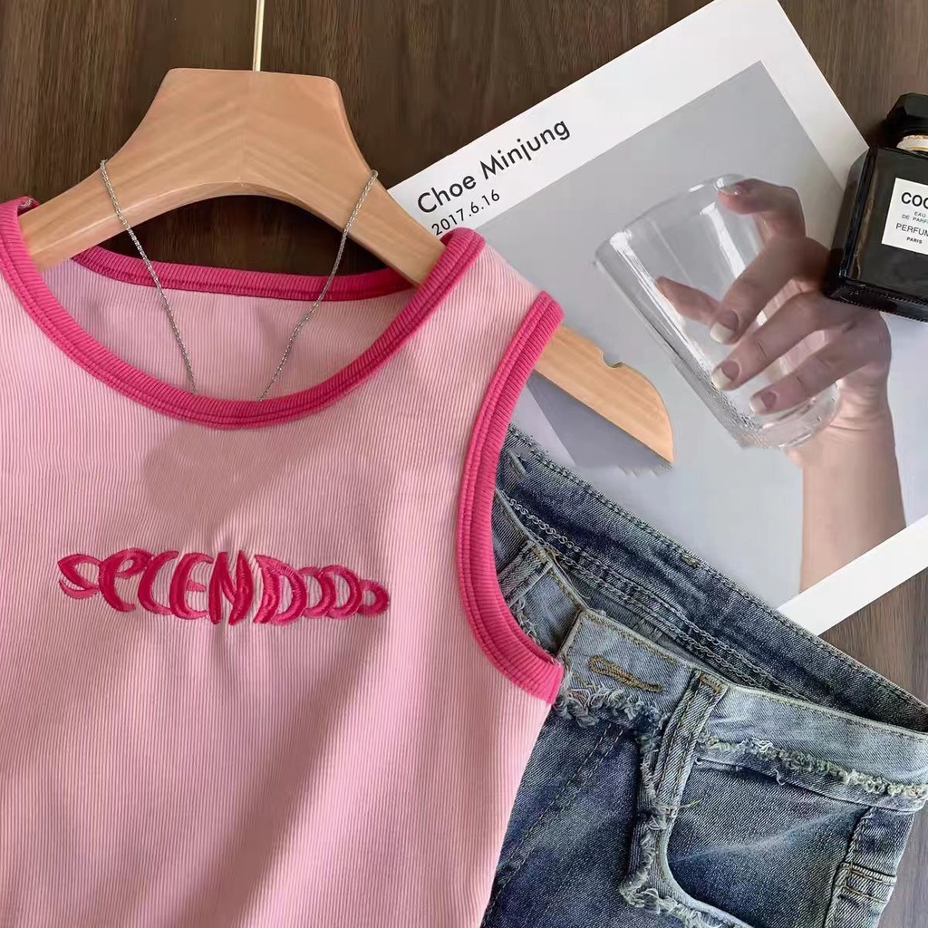 Áo Hai Dây Dáng Ngắn Màu Hồng Phong Cách Retro Mỹ Thời Trang Mùa Hè Cho Nữ