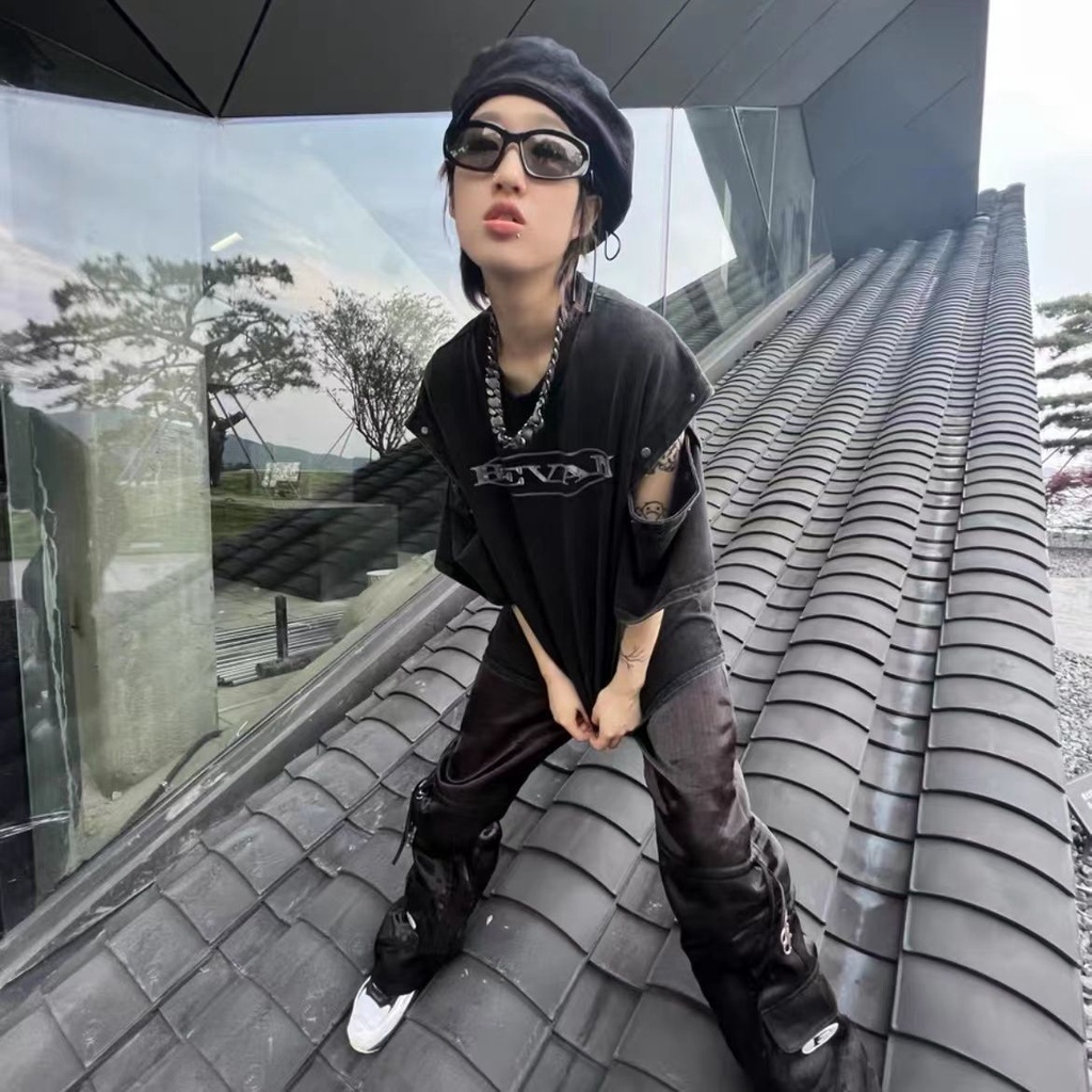 Áo Thun Cotton Chính Hãng Bevan Tay Ngắn In Họa Tiết Kim Loại Có Thể Tháo Rời Và Giặt Nặng Thiết Kế Niche Mặc Đường Phố