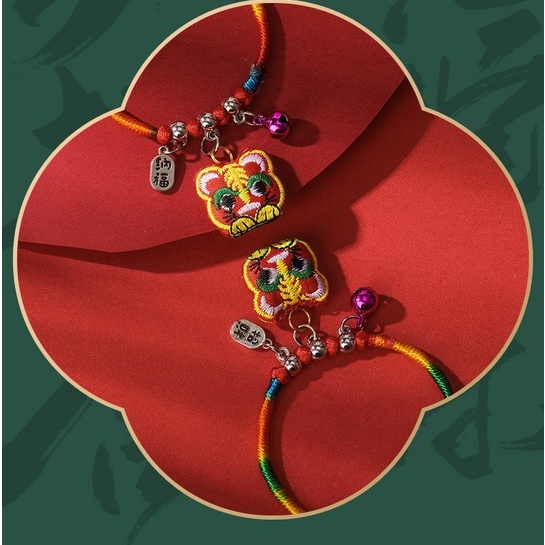 Vòng Tay Dây Thừng Nhiều Màu Sắc Có Chuông Hình Hổ zongzi Có Thể Điều Chỉnh Cho Trẻ Em