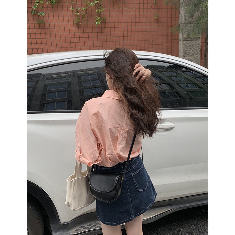 Áo Sơ Mi Mỏng Dáng Rộng Màu Hồng Phong Cách Pháp Thời Trang Mùa Hè Xinh Xắn Cho Nữ